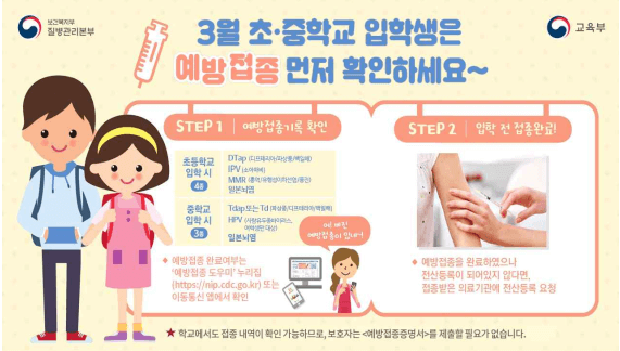 초중학교 입학전 예방접종 확인