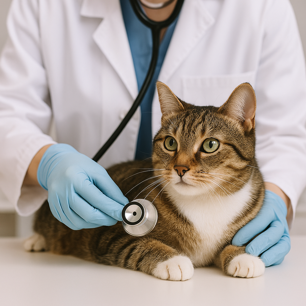 건강검진을 받고 있는 고양이