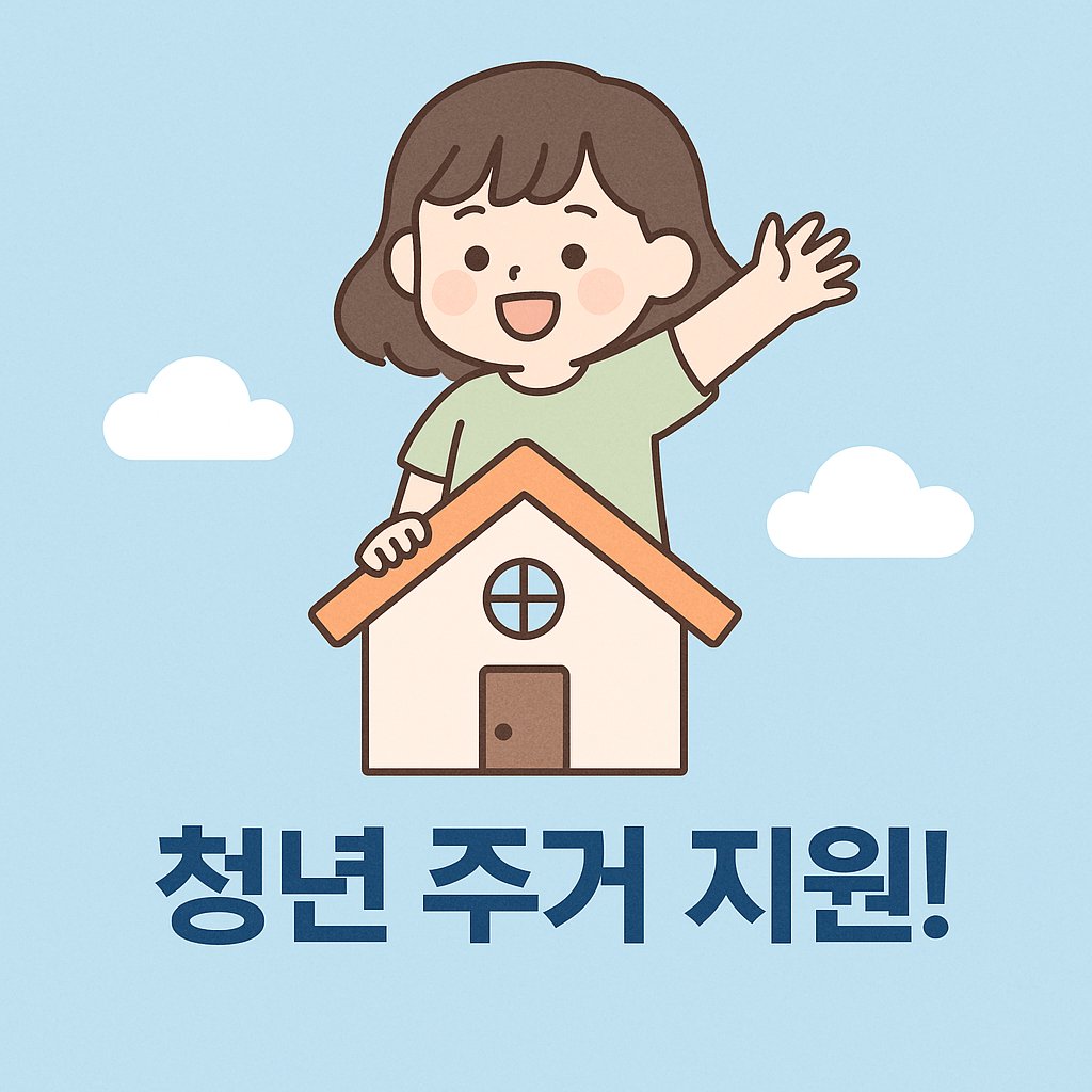 헤롱이 집 위에서 손 흔드는 청년 주거지원 일러스트