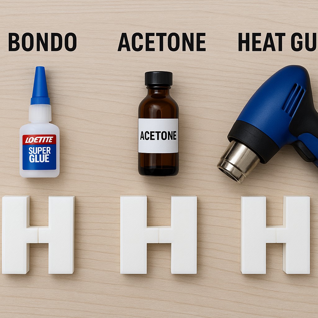 3D 프린터 출력물 접착 실험: 본드, 아세톤, 히트건 비교