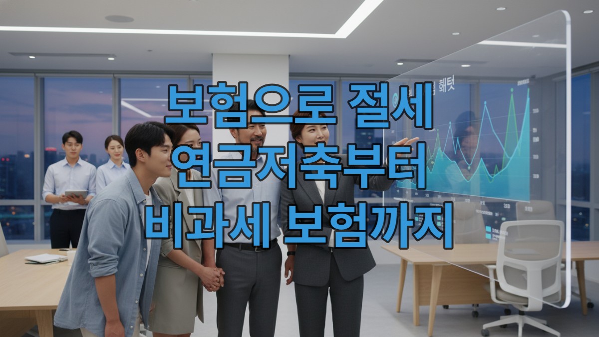 다양한 연령대의 한국인들이 보험을 활용한 절세 전략을 논의하며 재정 계획을 세우는 모습