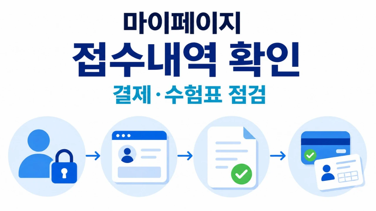 큐넷 마이페이지에서 원서접수 내역과 결제 상태를 확인하는 순서를 정리한 이미지