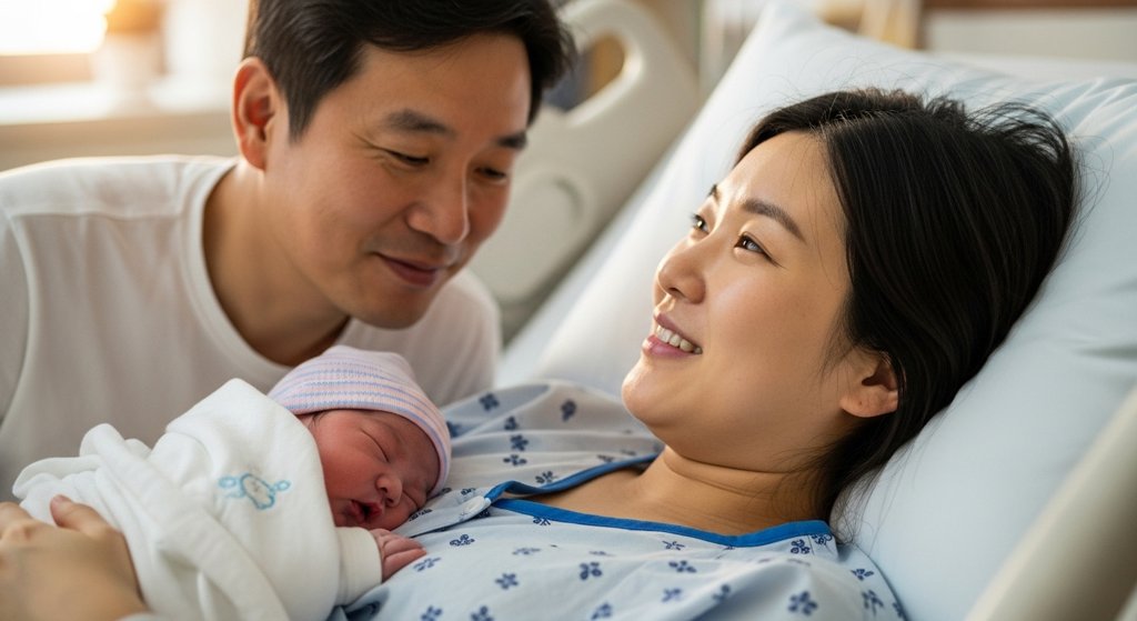 아기를 출산한 부부