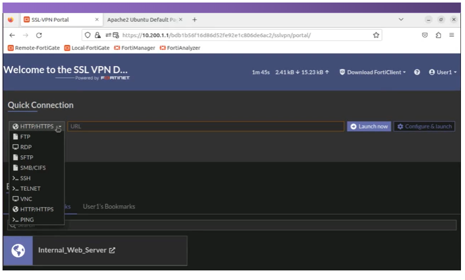 인터넷 브라우저를 통한 SSL VPN 연결 테스트