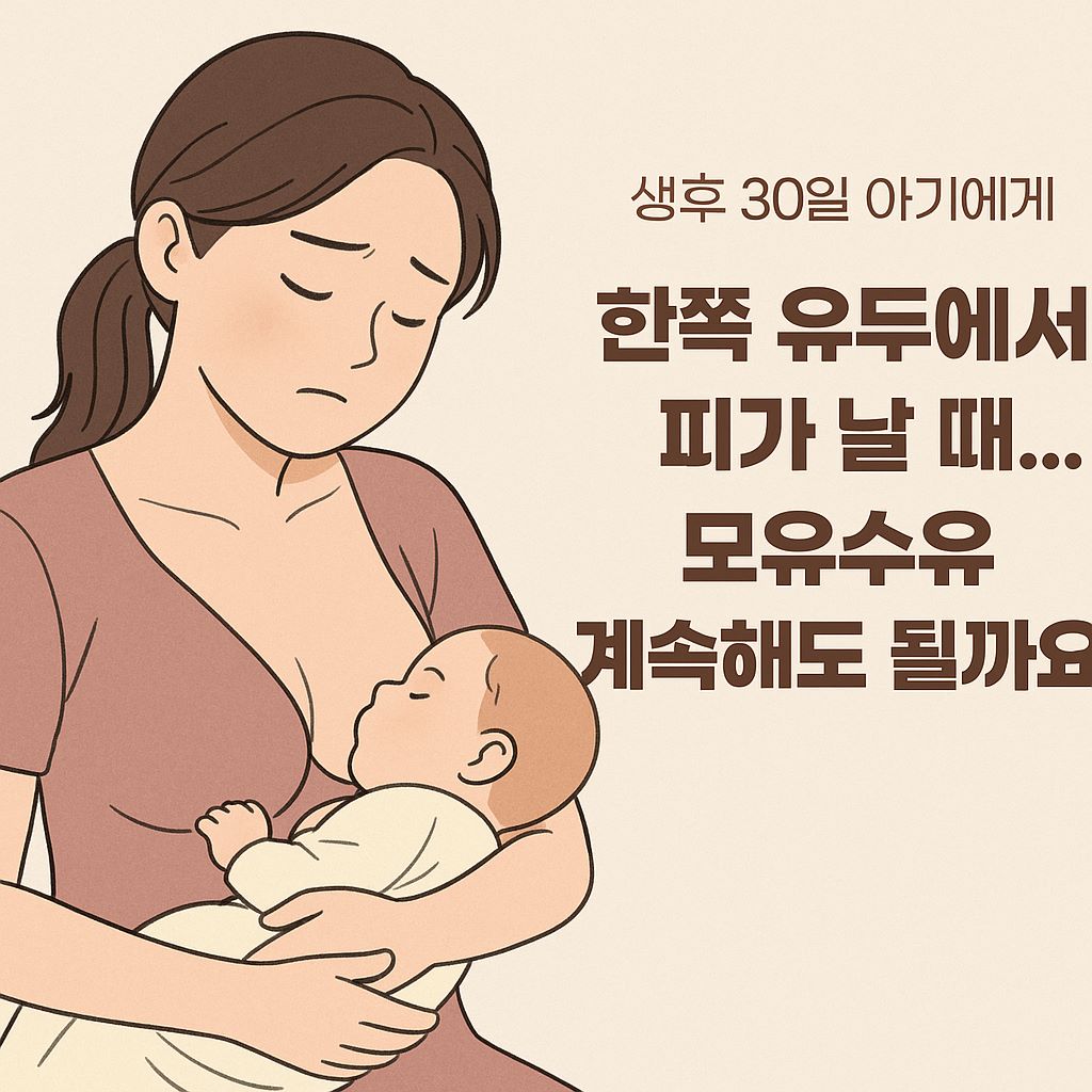 유두 출혈로 고민하는 엄마와 생후 30일 아기의 모유수유 장면을 담은 배너 이미지