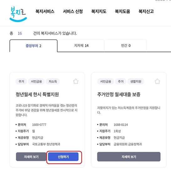 복지로청년월세지원신청하기