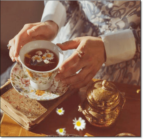 카모마일 차 마시는 여성