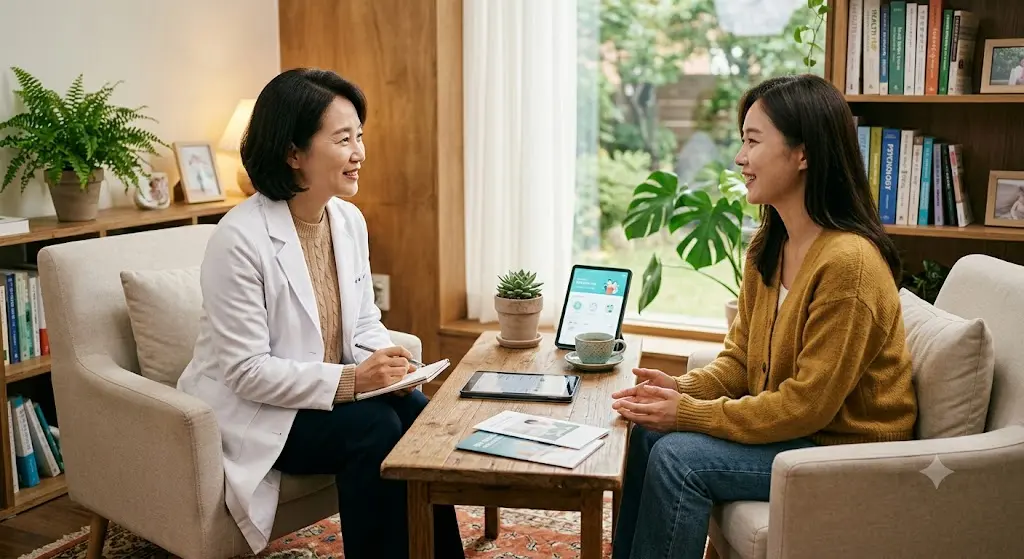 건강 상담을 받는 진료 장면