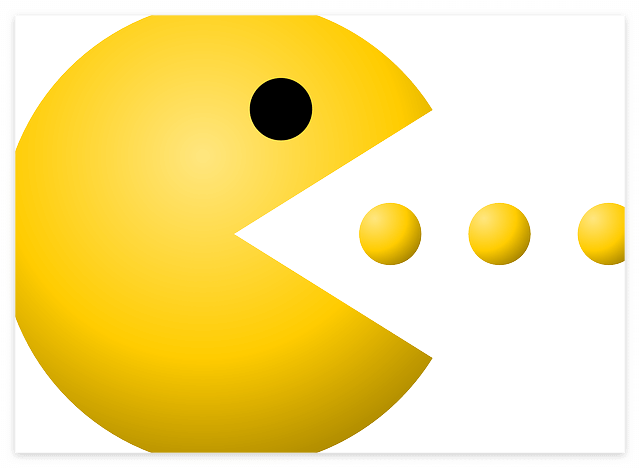 노란색 큰 동그라미가 작은 동그라미 3개를 하나씩 먹는 모습