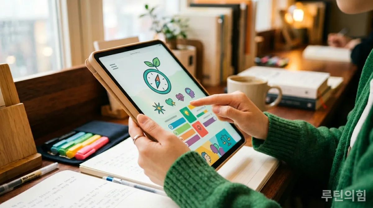 MBTI 검사 결과를 보며 자신의 학습 스타일을 이해하는 학생의 손