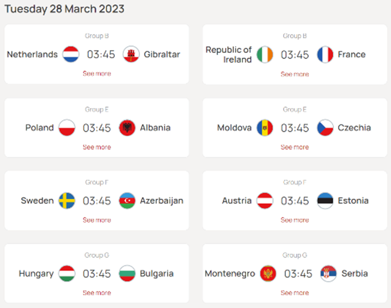 UEFA 유로 2024 예선 경기 일정 매치데이 2 2023년 3월 28일