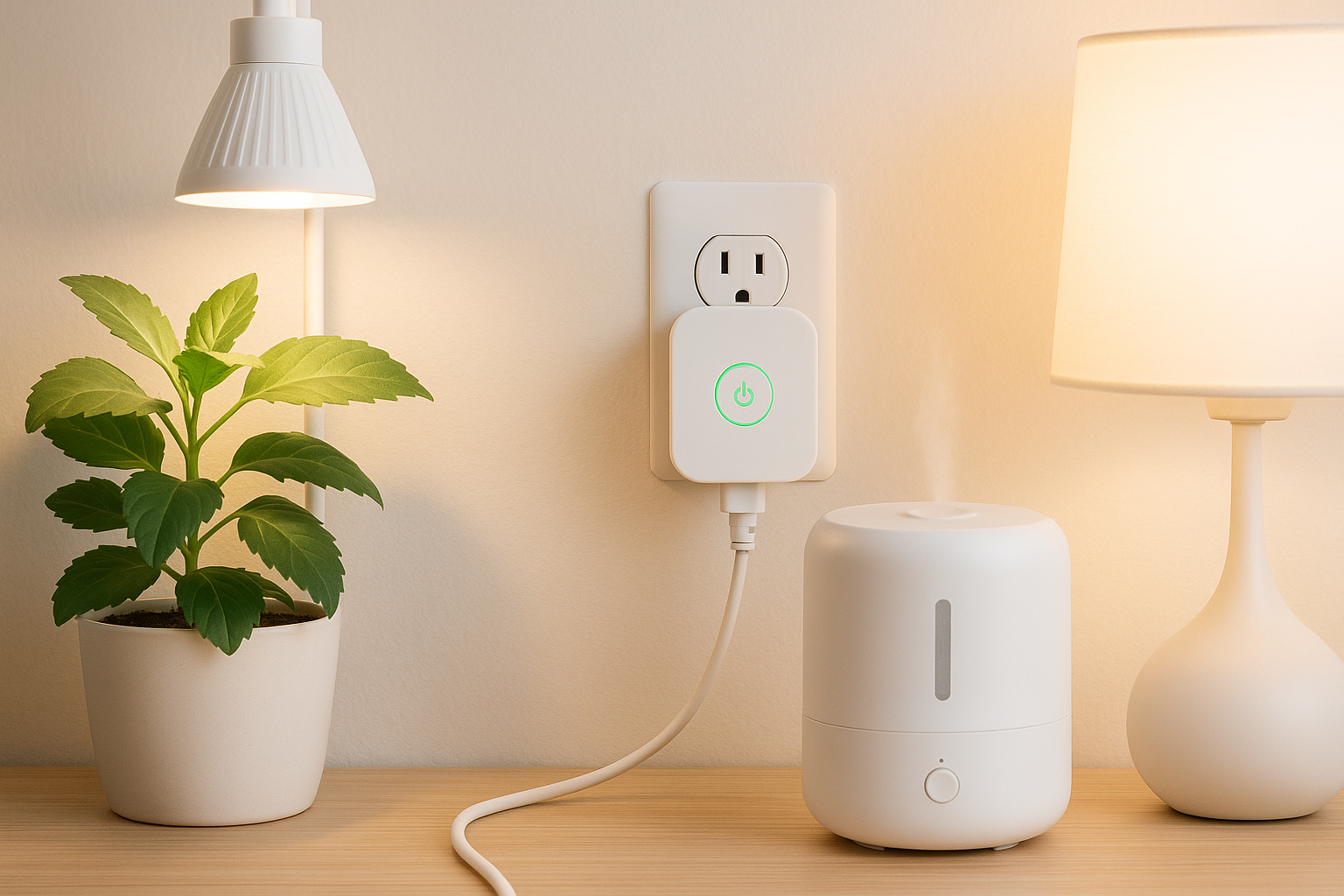스마트플러그로 식물조명과 가습기를 자동 제어하는 모습