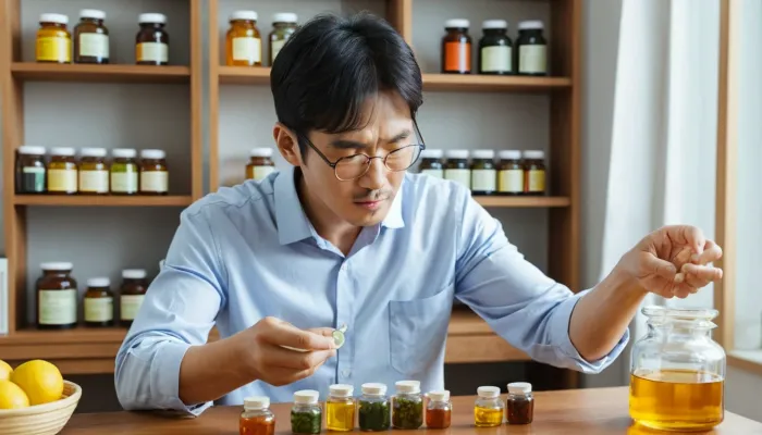 면역력 영양제 성분표를 꼼꼼히 확인하는 남성의 모습