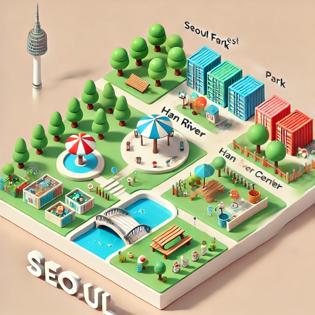 서울의 핫플레이스를 상징적으로 표현한 이미지