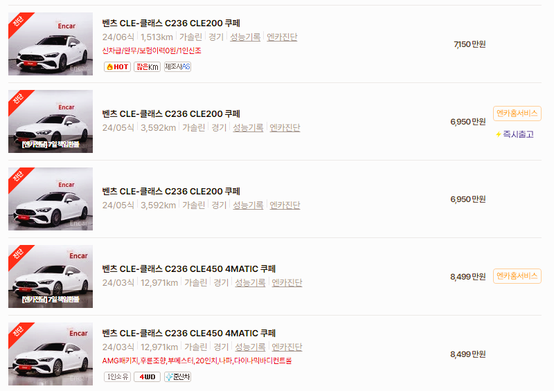 벤츠 GLE 중고차 가격 시세표 24년