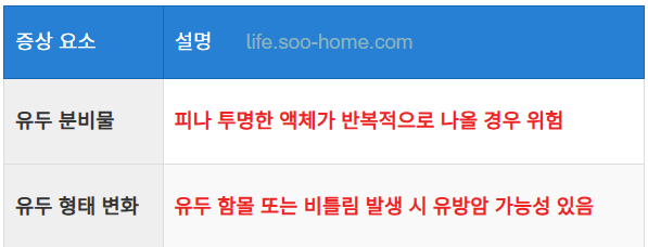 유두 분비물과 형태 변화