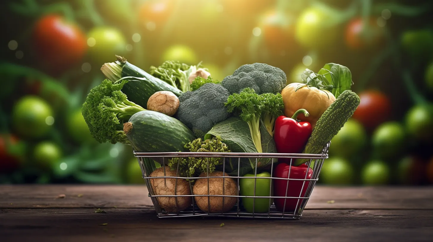 다양한 채소가 들어간 철제 바구니 사진