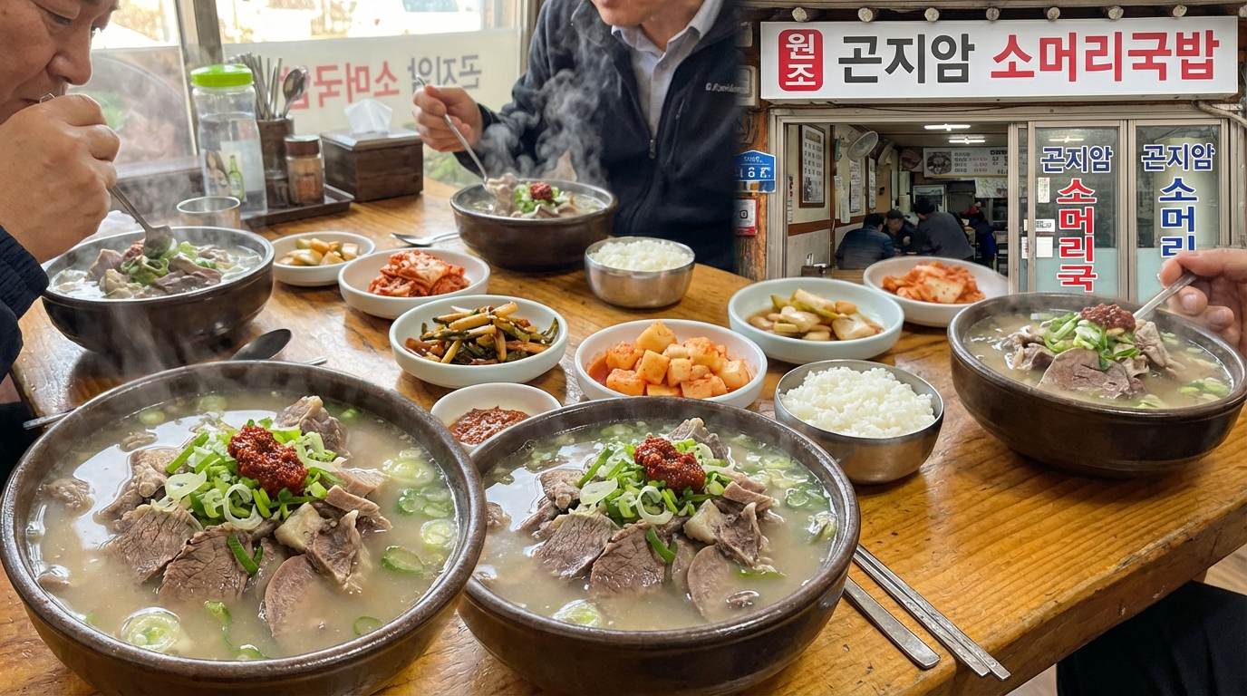 곤지암의 명물인 뜨끈한 소머리국밥 한 상 차림