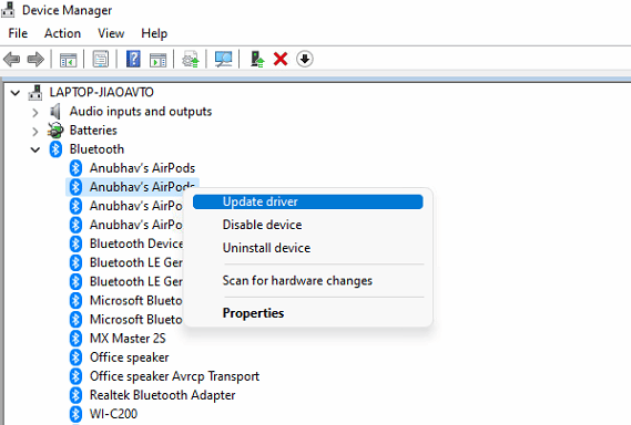 윈도우즈 장치 관리자에서 에어팟 드라이버 업데이트 하는 과정