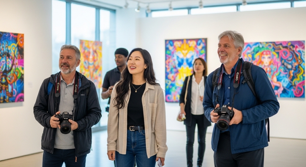 단양여행&amp;#44; 내부 콘텐츠를 관람하는 모습