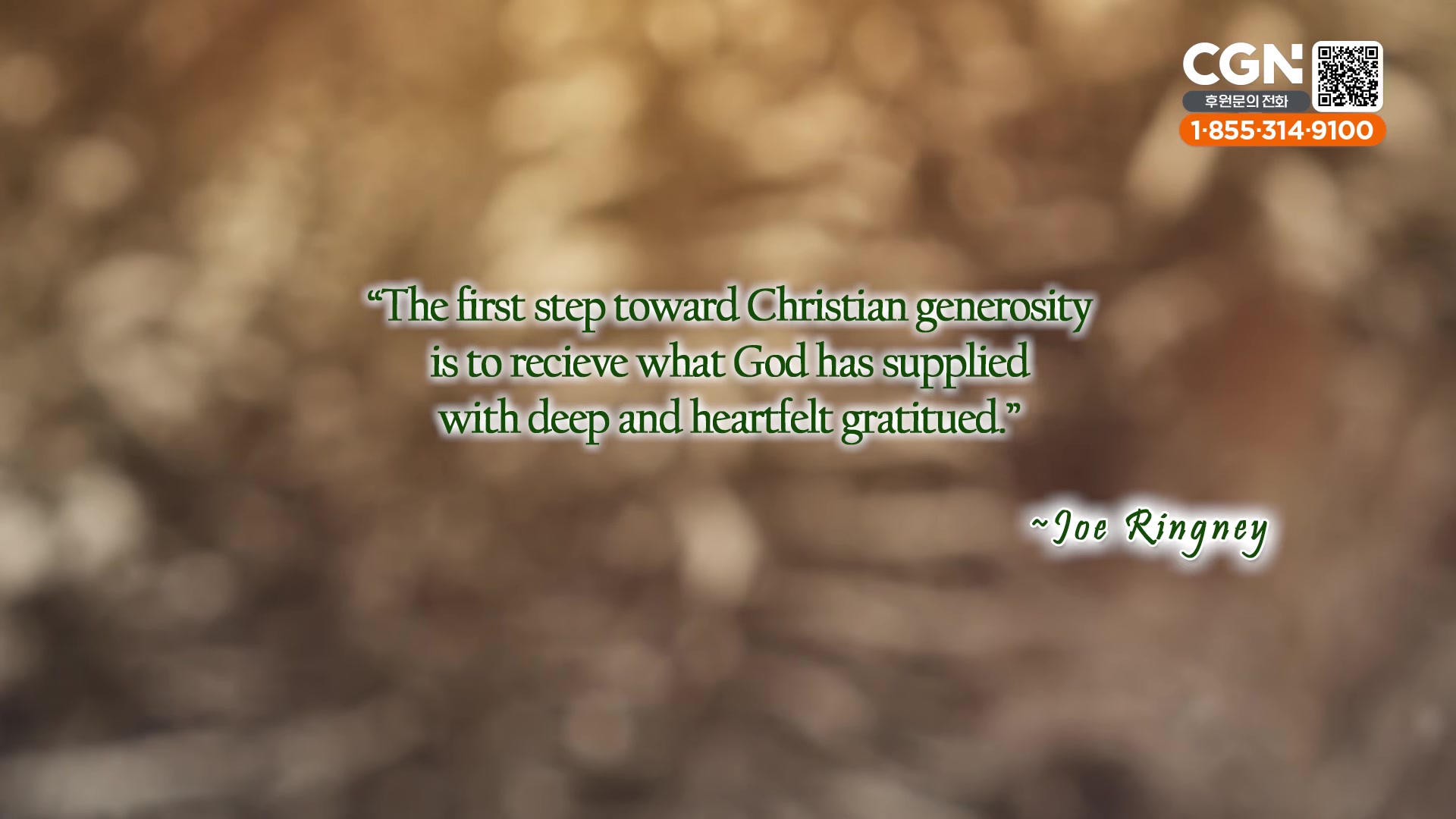 "The first step toward Christian generosity is to recieve what God has supplied with deep and heartfelt gratitued."~Joe Ringney