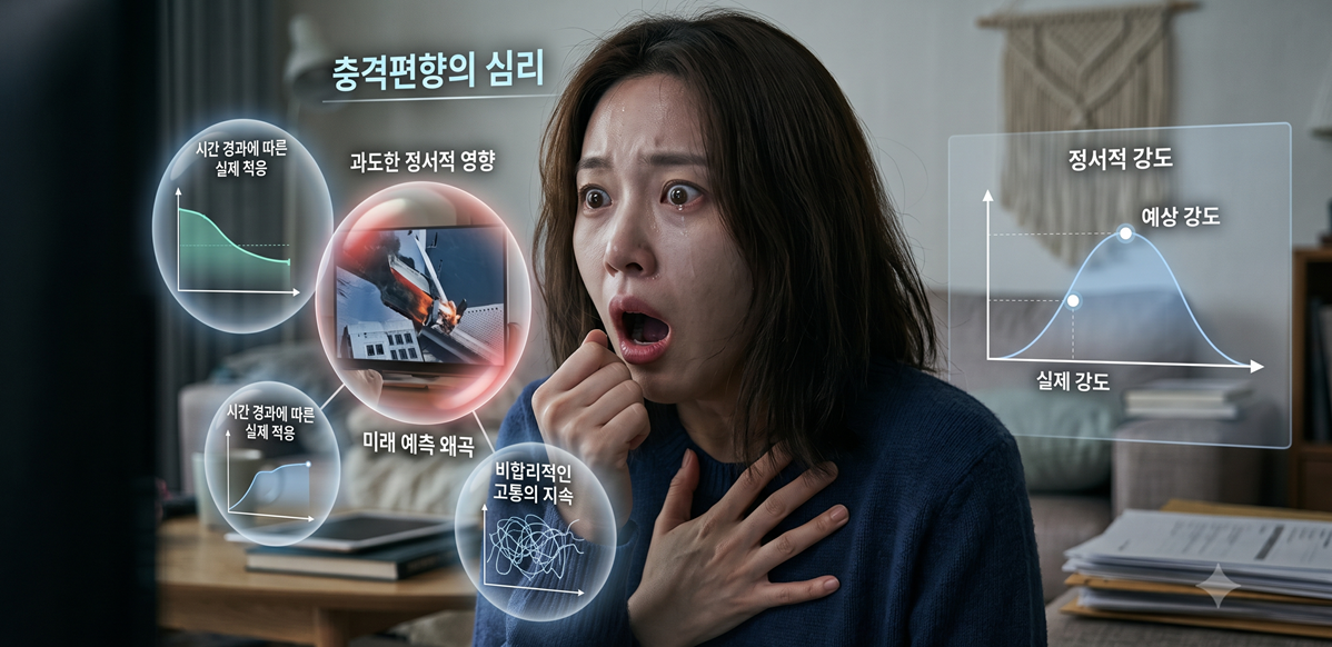 정서적 영향의 강도나 지속성을 실제보다 크게 예상하는 충격편향