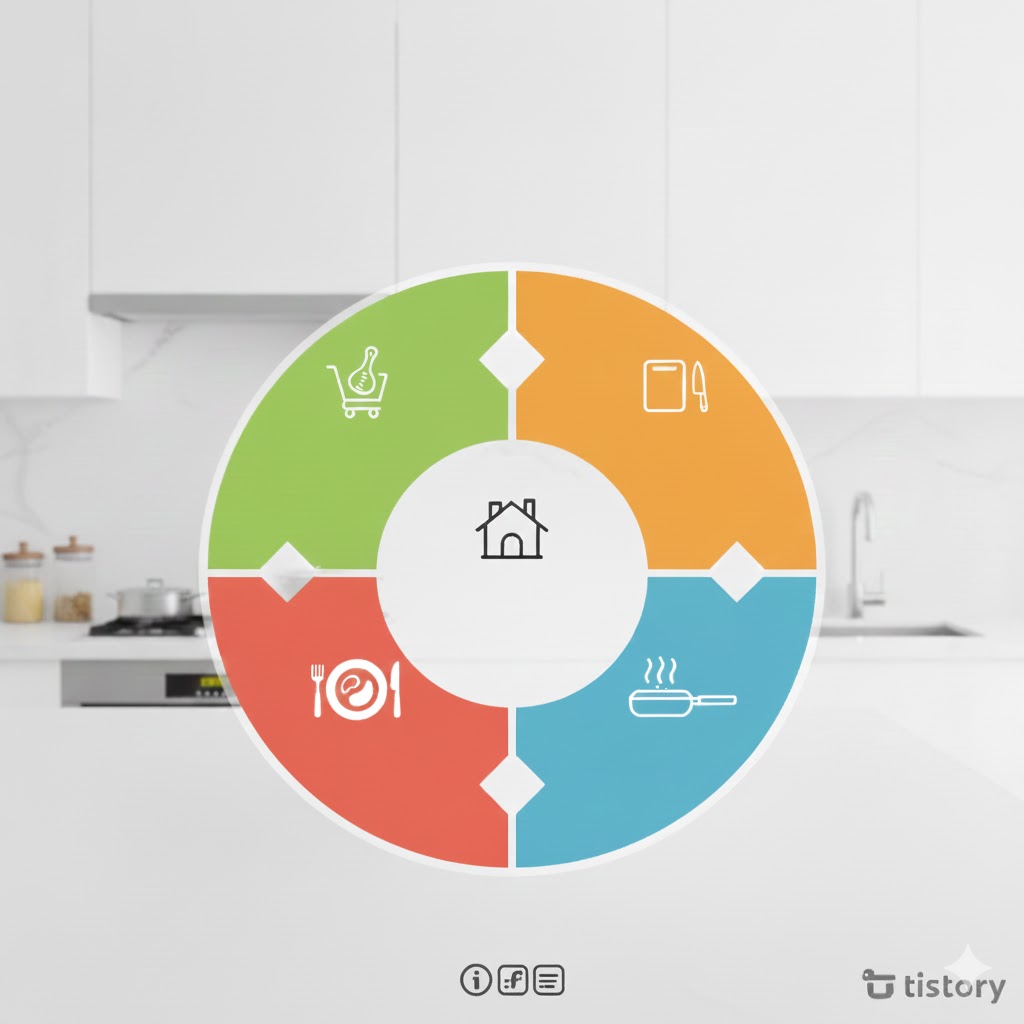 조리 전 손질된 식재료와 레시피가 함께 구성된 밀키트 세트 모습