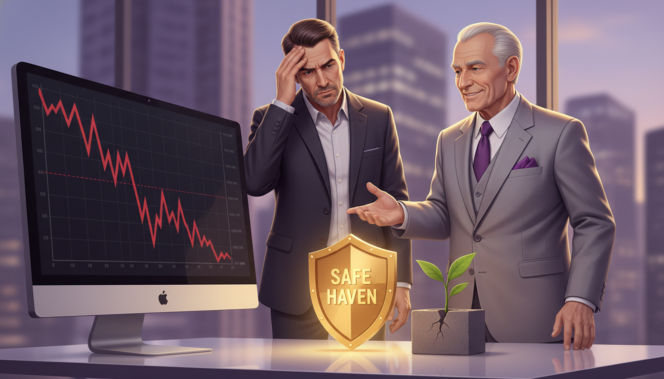 나스닥 폭락장에서 불안해하는 투자자와 헷지 및 절세 전략을 제시하는 금융 전문가