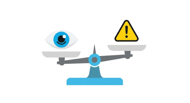 스마일 라식의 장점과 부작용 위험을 저울로 표현한 이미지