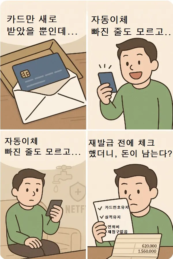 신용카드 재발급 전 체크리스트를 확인한 후 혜택을 지켜내고 잔고가 늘어난 모습의 사용자