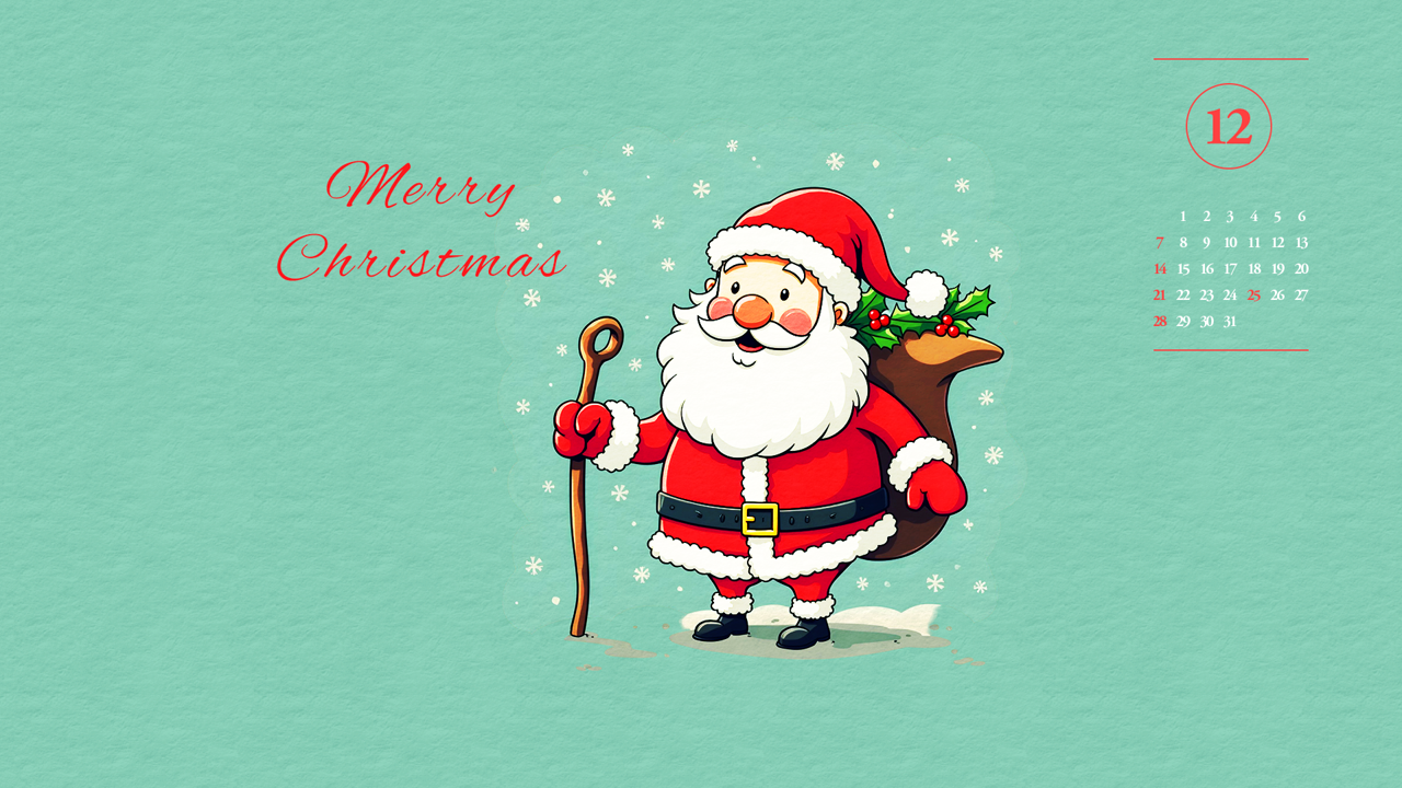 02 지팡이를 든 산타클로스 A - 2025년12월 달력배경화면