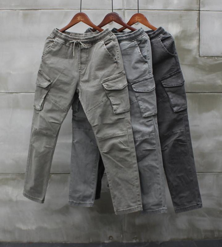 여름 봄 가을 워싱 면 스판 밴딩 남자 카고팬츠