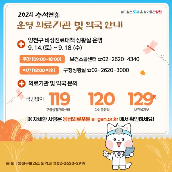 추석 연휴 문여는 병원 약국 응급실