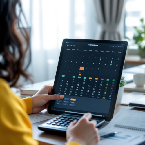 휴가일수와-수당을-계산하는-여성