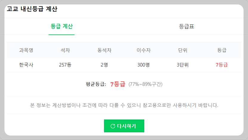 네이버 고교 내신 계산기