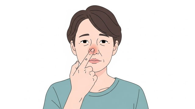 부비동암 한쪽 코막힘 표정 일러스트