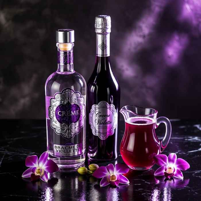 블랙 오키드 마티니 재료 - 보드카, 크림 드 바이올렛, 식용 난초 꽃