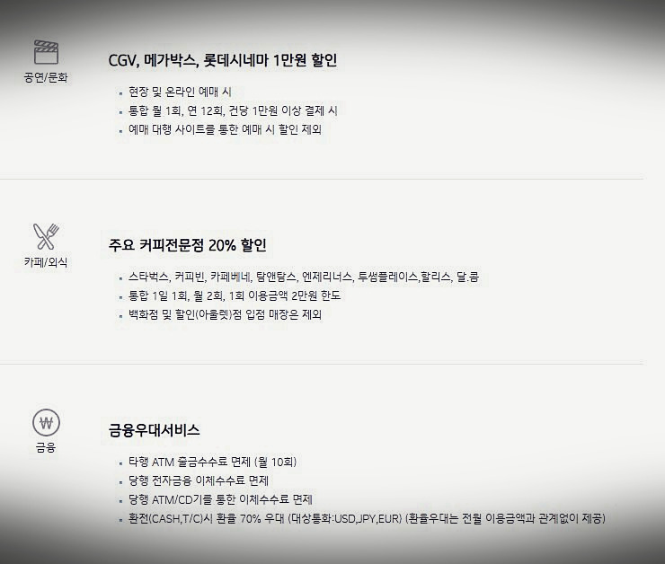 영화, 카페 할인 및 금융 우대 혜택