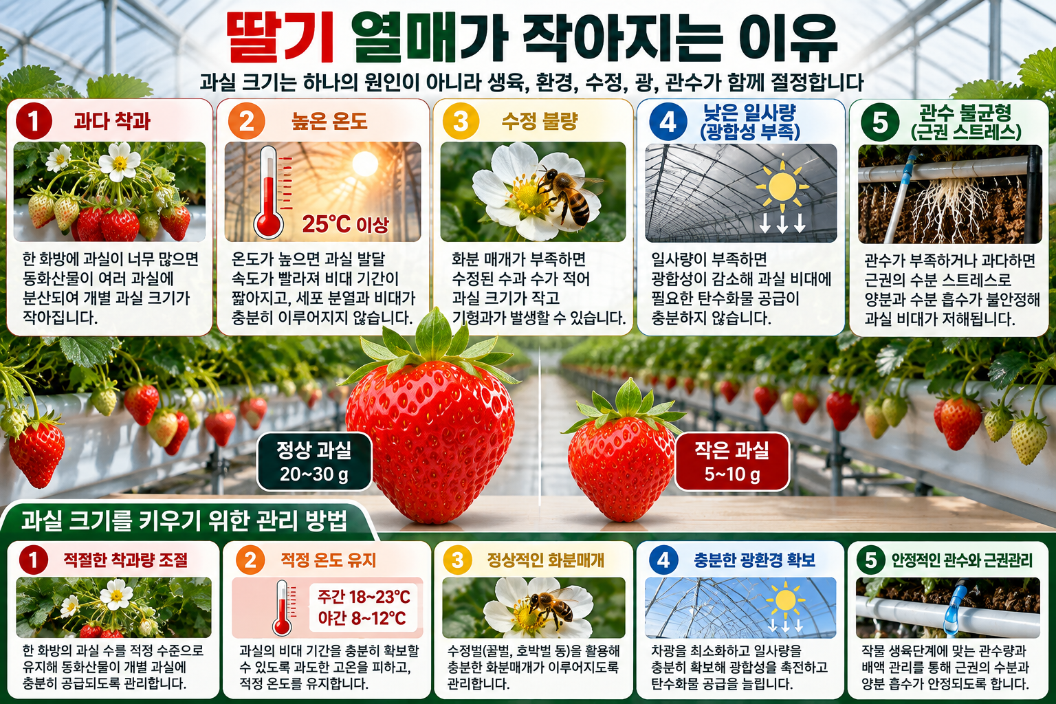 딸기 열매가 작아지는 이유, 과실 크기를 키우려면 무엇을 먼저 봐야 할까