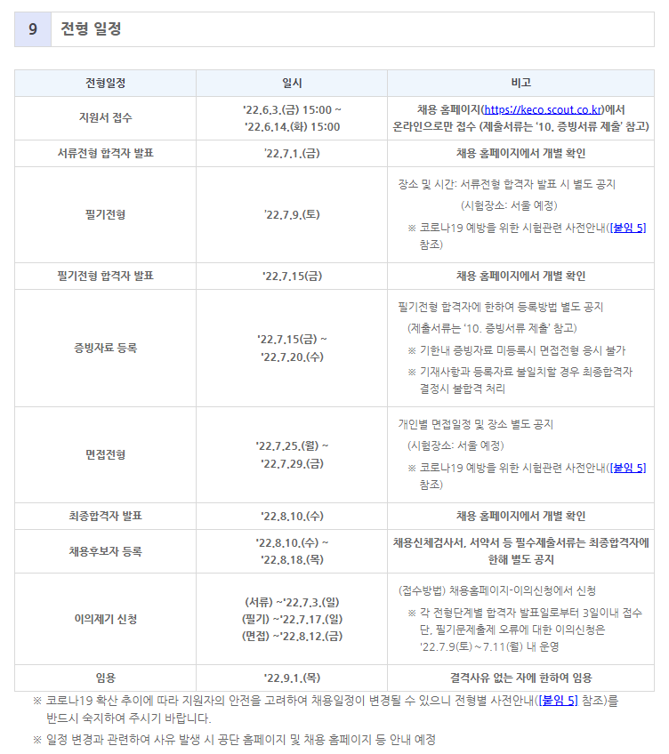한국환경공단 채용 - 전형 일정