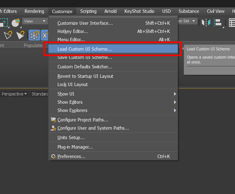 Customize > Load Custom UI Scheme