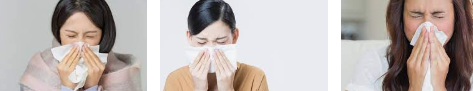 감기 검린 3명의 여성의 모습들