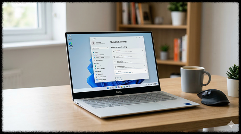 윈도우 네트워크 초기화 설정 화면을 확인하는 모습