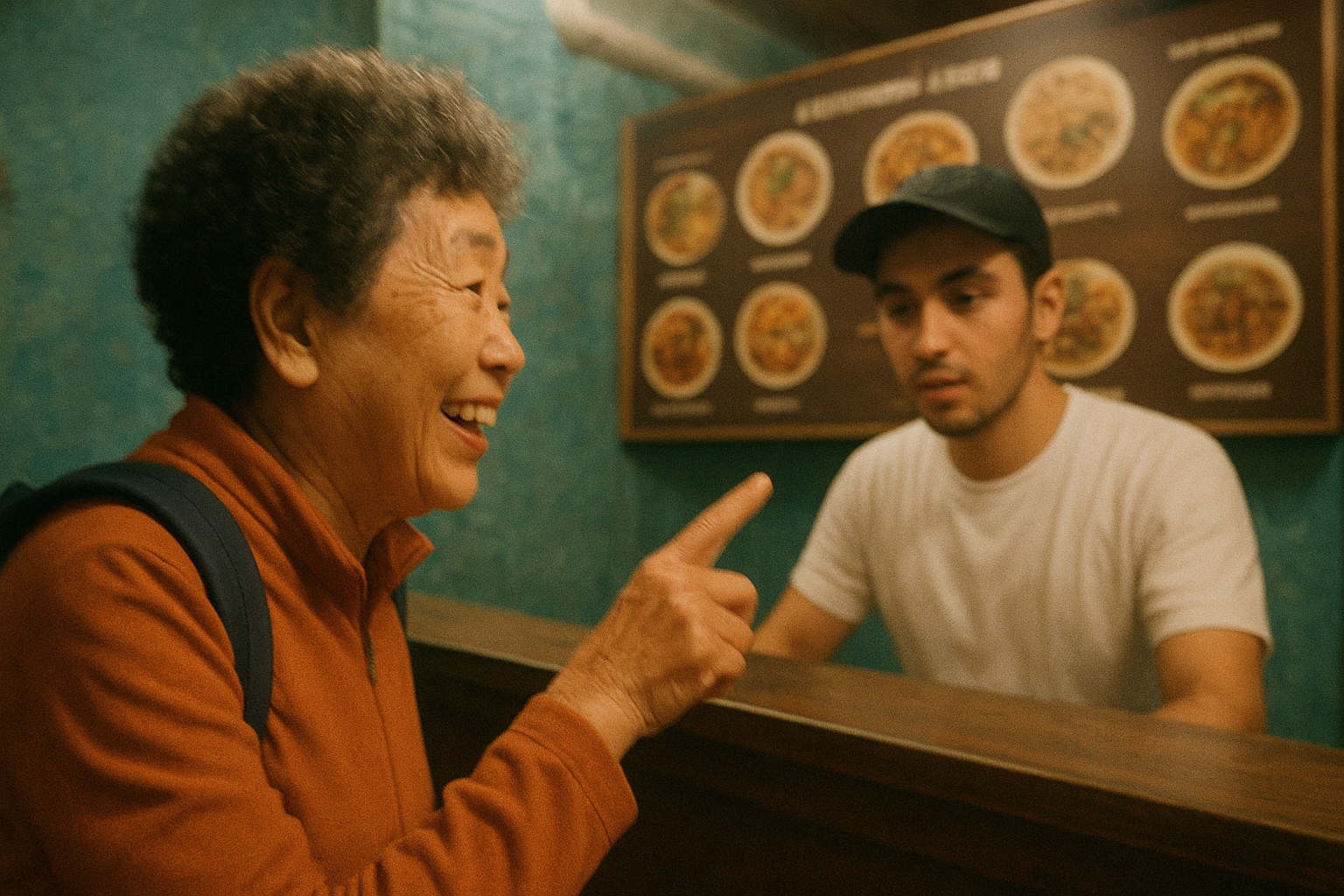 우즈베키스탄 식당에서 음식을 주문하는 할머니