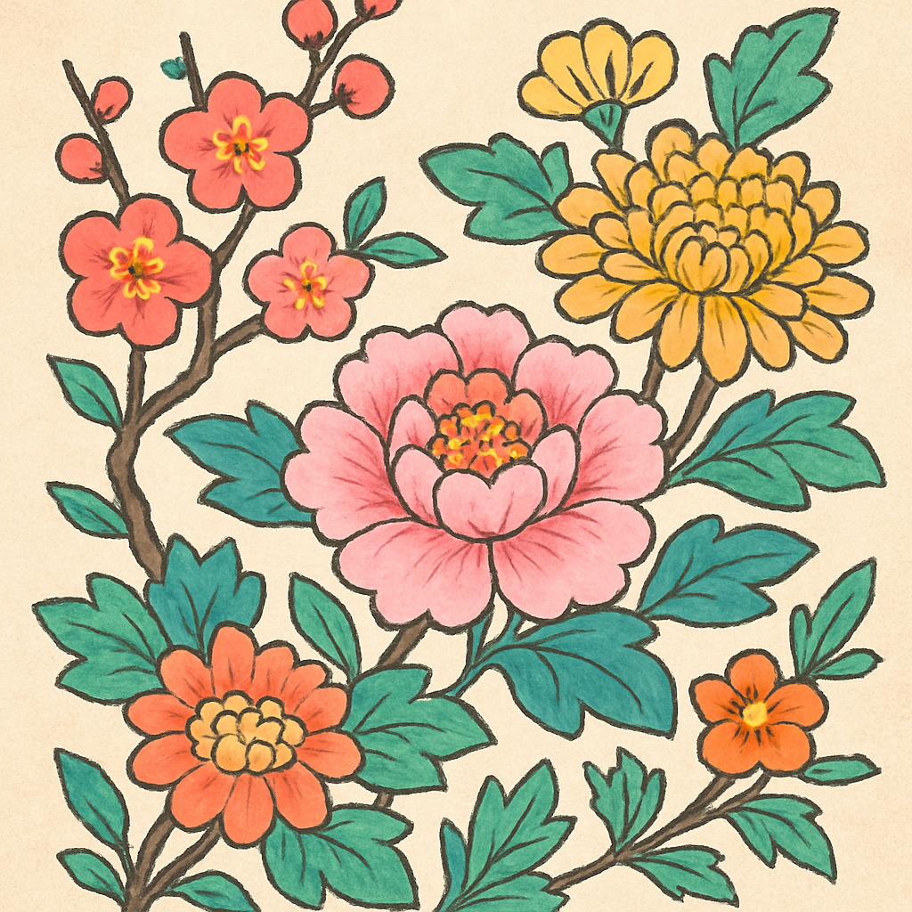 현대 민화 꽃 도안