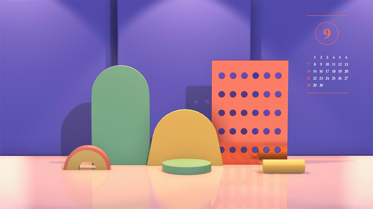 09 보라색과 오렌지색 그래픽 A - 2025년9월 노트북배경화면