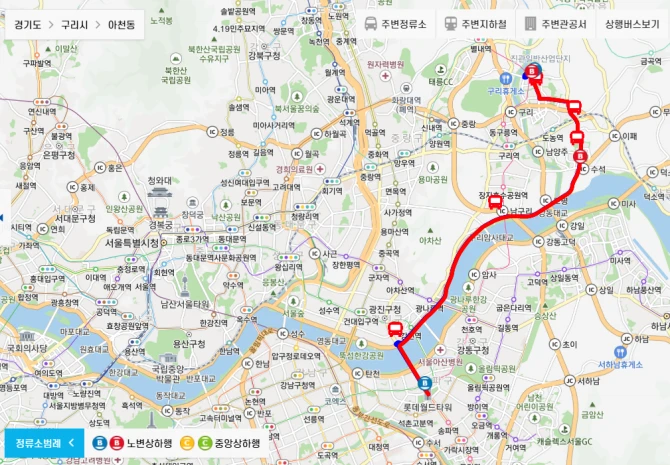 남양주시-광역버스-M2353번-광역급행버스-경유지-노선도