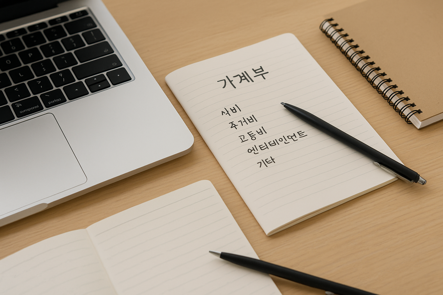 노트에 예산 항목을 기록하며 계획하는 모습