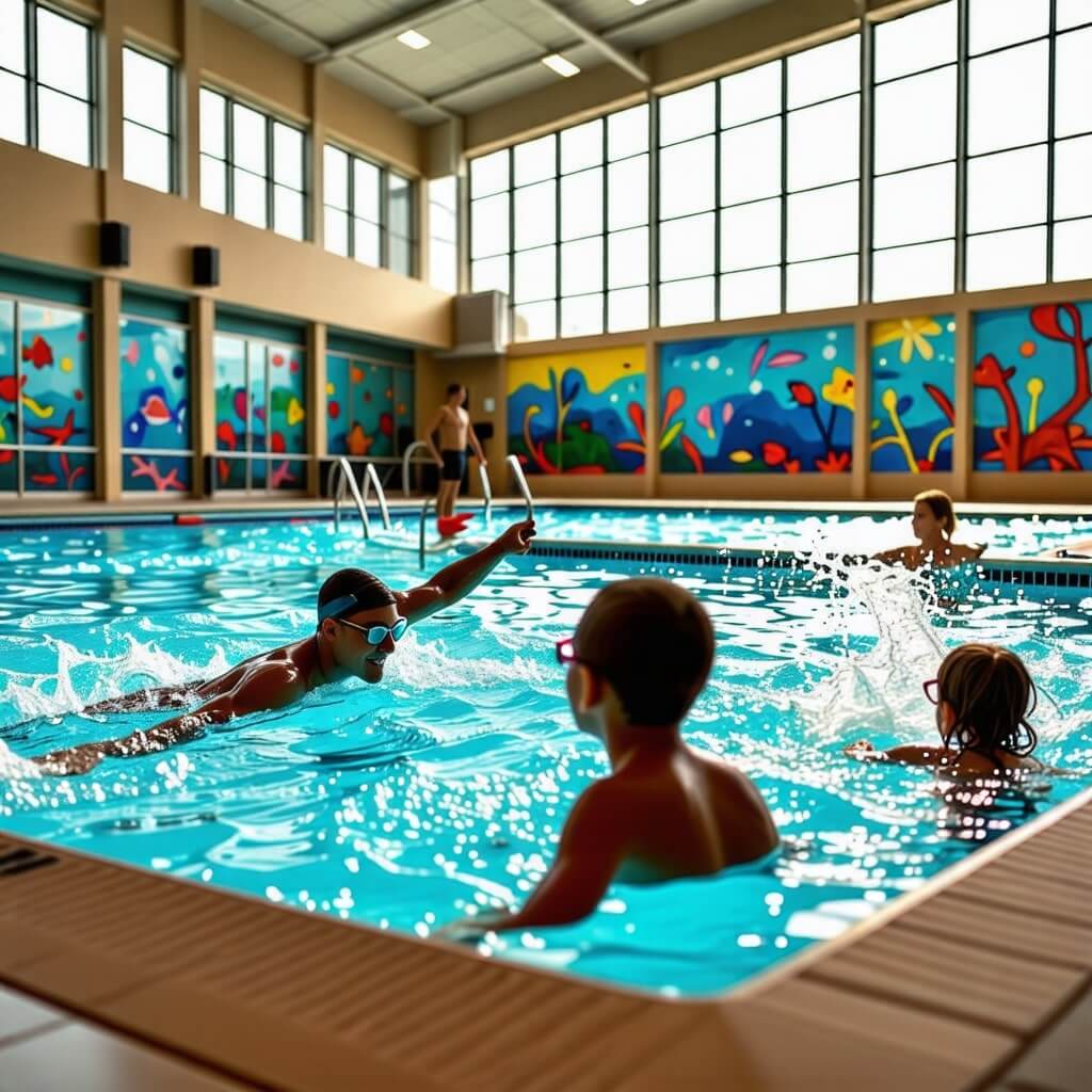 실내수영장-수영하는사람들