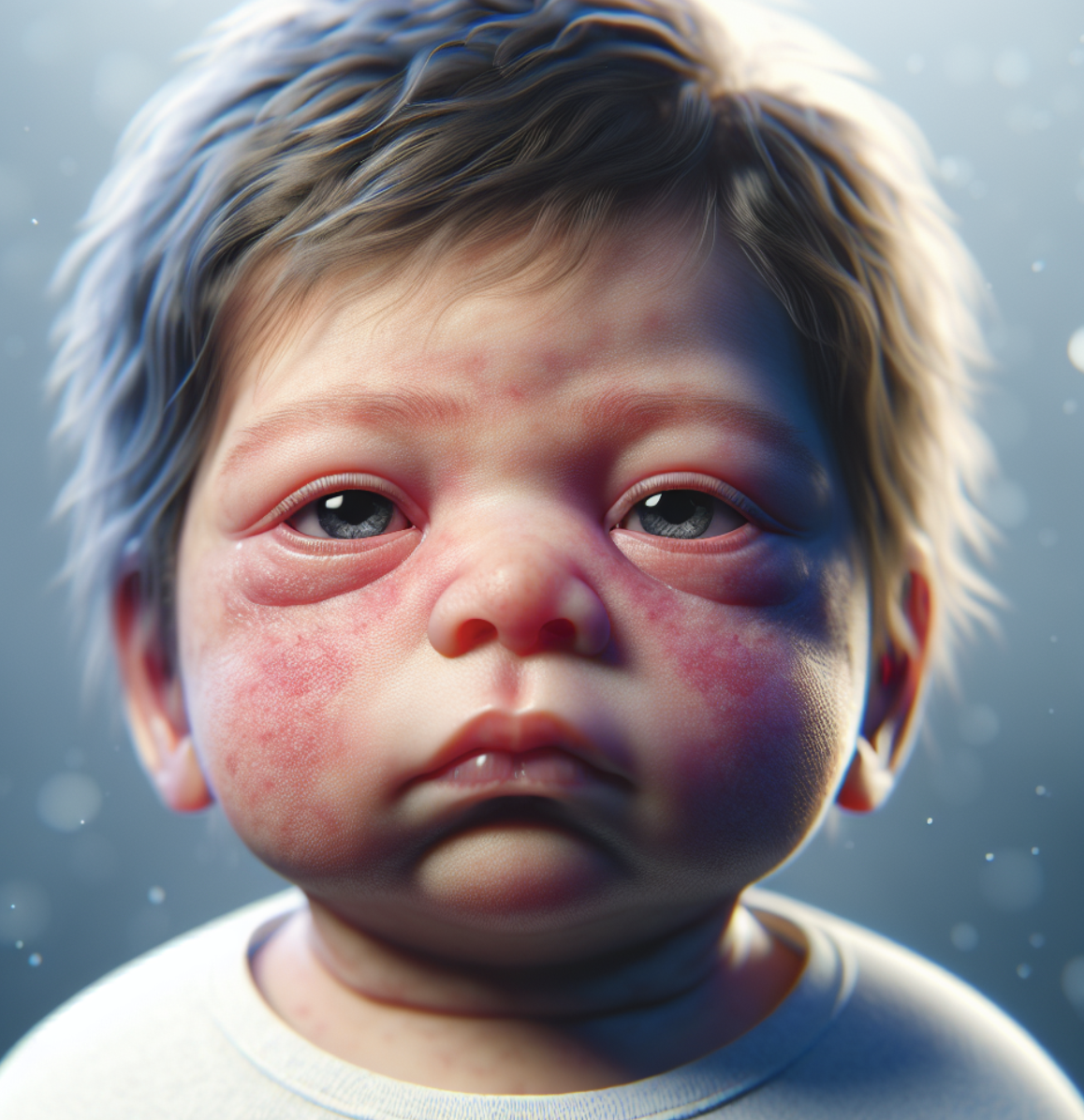 울긋불긋한 붉은 반점이 생긴 아이얼굴